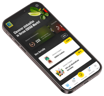Ein Smartphone mit der geöffneten Edeka App.